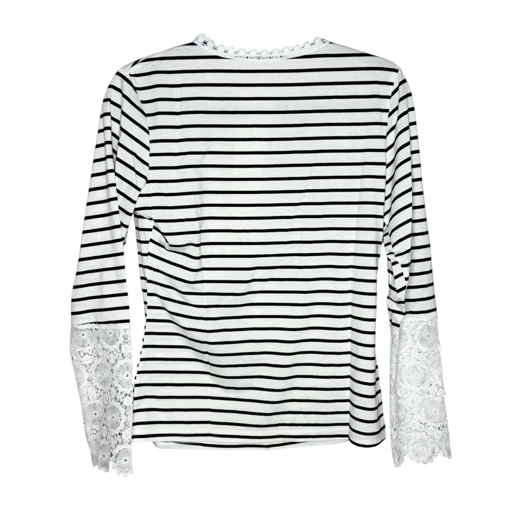 Striped Lace Trim Henley Top | Women’s Size S | NWT Boutique Style - Picture 2 of 7